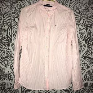 Light pink striped Collared Long Sleeve